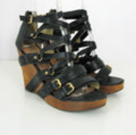 Matt Bernson 'Marion' Black Strappy Vegan Leather Platform Wedges  - Size 8 - Picture 3 of 10